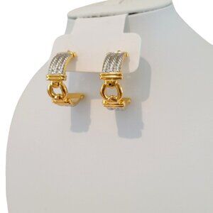 Two-Tone Twist Hoops | Gold & Silver Statement Earrings